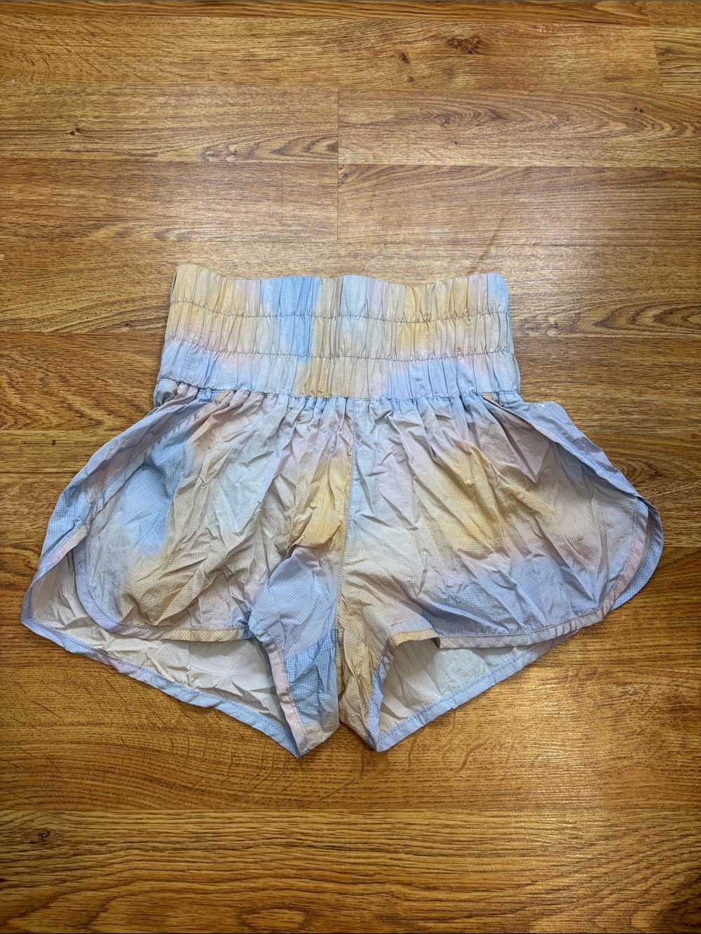 FP Movement by Free People Pastel Blue and Yellow Tie-Dye Athletic Shorts